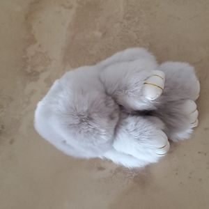 Silver Grey Rabbit Fur Keychain nwot